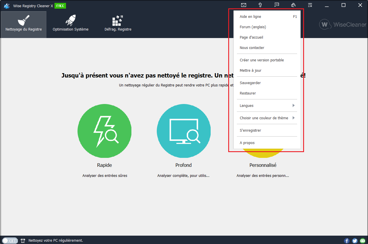 Wise Registry Cleaner-Menu